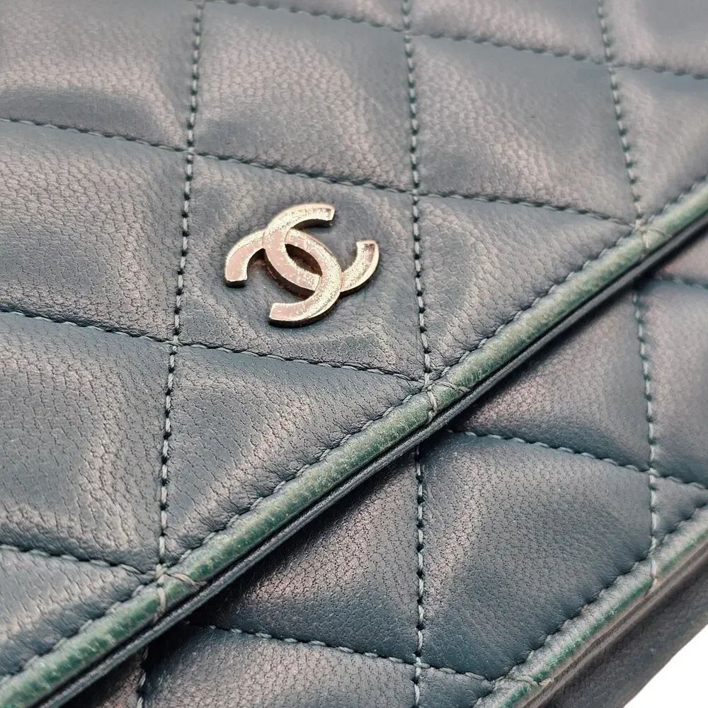 Chanel Wallet on Chain WOC Classic Quilted Lambskin Leather Turquoise Blue